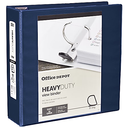 Office Depot® Heavy-Duty View 3-Ring Binder, 3" D-Rings, 49% Recycled, Navy