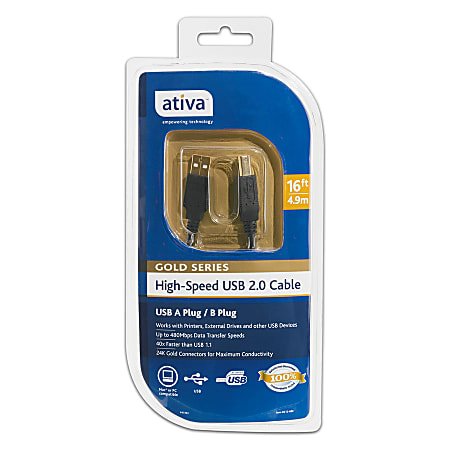 Ativa™ Gold Series USB A/B Device Cable, 16', Black