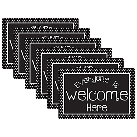 Ashley Smart Poly Computer Mouse Pad, 8" x 10", Everyone is Welcome Here Black/White Dots, Pack Of 6 Mouse Pads