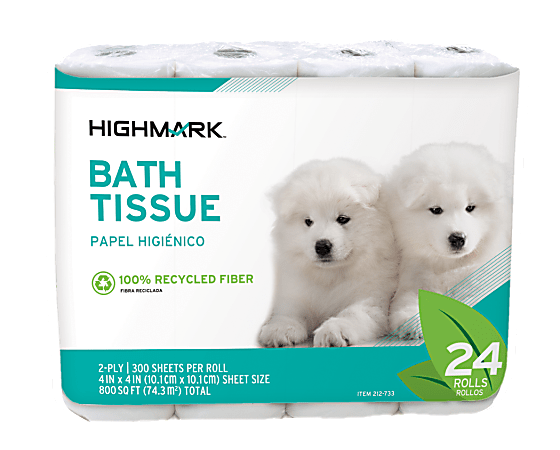Highmark® 100% Recycled 2-Ply Toilet Paper, 300 Sheets Per Roll, Pack Of 24 Rolls