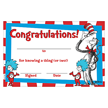 Amscan Dr. Seuss Cat In The Hat Certificates, 5-1/2" x 8-1/2", Multicolor, 36 Certificates Per Pack, Set Of 3 Packs