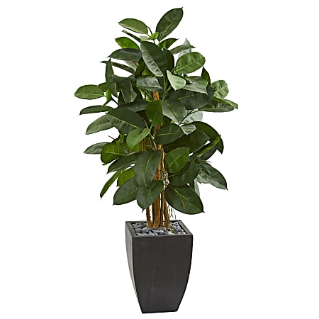 Nearly Natural 56" Artificial Rubber Tree With Planter, Green/Black