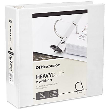 Office Depot® Brand Heavy-Duty View 3-Ring Binder, 3" D-Rings, White