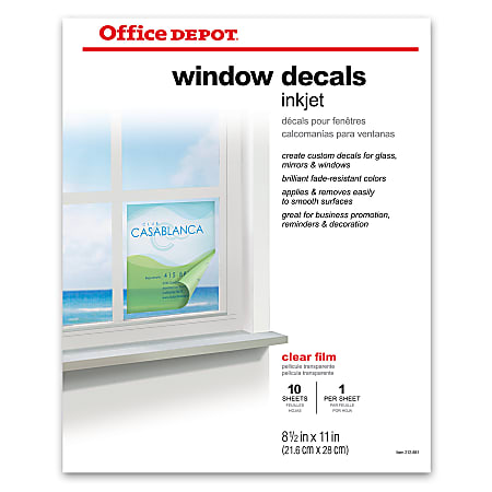 Office Depot® Inkjet Window Decals, Matte, Letter Size (8 1/2" x 11"), Pack Of 10