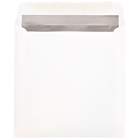 JAM Paper® Foil-Lined Invitation Envelopes, 8 1/2" x 8 1/2", Gummed Seal, Silver/White, Pack Of 25