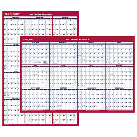 AT-A-GLANCE® Erasable & Reversible Wall Planner, 36" x 24", Red/Blue, January to December 2017
