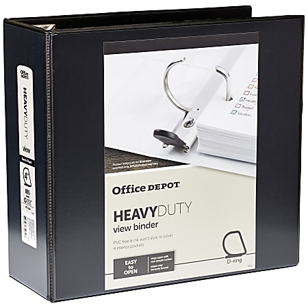 Office Depot® Brand Heavy-Duty View 3-Ring Binder, 4" D-Rings, Black