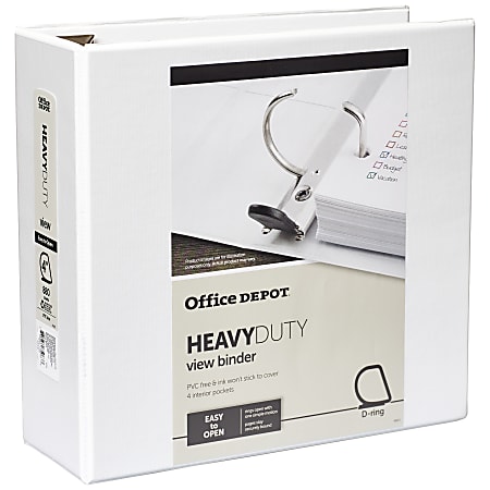 Office Depot® Brand Heavy-Duty View 3-Ring Binder, 4" D-Rings, 49% Recycled, White