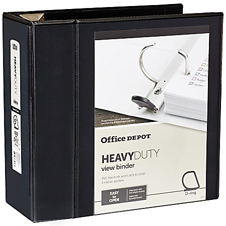 Office Depot® Brand Heavy-Duty View 3-Ring Binder, 5" D-Rings, 49% Recycled, Black
