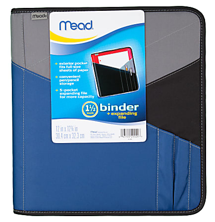 MEAD PRO PLATINUM Vintage 2009 Zip Up Notebook Expanding File Blue 3 RING BINDER 