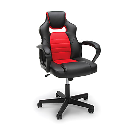 Essentials By OFM Racing-Style Mid-Back Gaming Chair, Red/Black