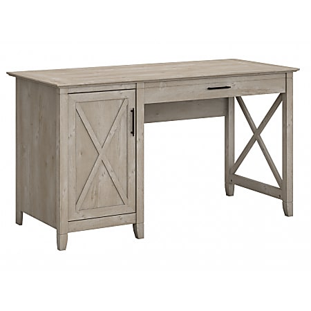 Bush Furniture Key West 54"W Single Pedestal Computer Desk, Washed Gray, Standard Delivery