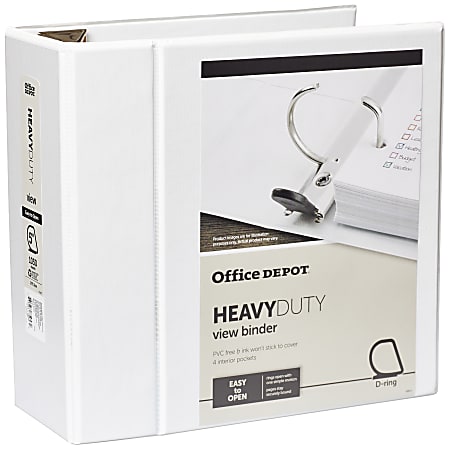 Office Depot® Brand Heavy-Duty View 3-Ring Binder, 5" D-Rings, 49% Recycled, White
