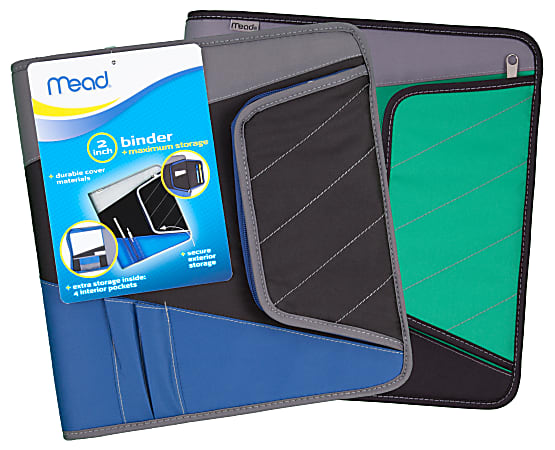 Mead® Zipper Binder, With Storage Pocket, 8 1/2" x 11", 2" Rings, Assorted Colors