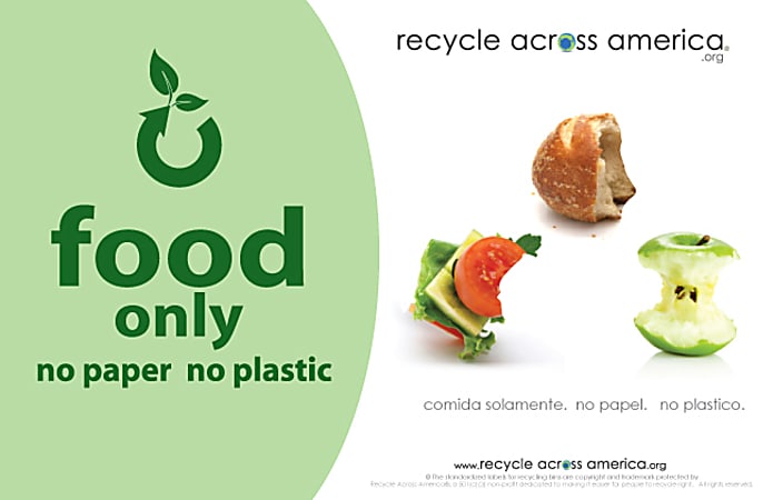 Recycle Across America Food Standardized Recycling Label, FOOD-5585, 5 1/2" x 8 1/2", Light Green