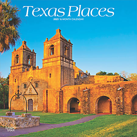 2025 BrownTrout Texas Places Monthly Plastic-Free Square Wall Calendar, 12" x 12", American States, January to December 2025, 9781975475789