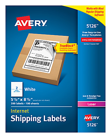 Avery® TrueBlock® White Laser Shipping Labels, Internet, 5126, 5 1/2" x 8 1/2", Pack Of 200