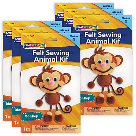 Creativity Street Felt Sewing Animal Kits, 10-1/2" x 6-1/2" x 1", Monkey, Set Of 6 Kits