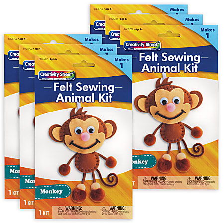 Creativity Street Felt Sewing Animal Kits 10 12 x 6 12 x 1 Monkey Set Of 6  Kits - Office Depot