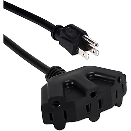 QVS 15ft Three Angle Outlet 3-Prong Power Extension Cord - NEMA 5-15P - 3 x NEMA 5-15R - 10 ft Cord - 13 A Current - 120 V AC Voltage - 1625 W - Black