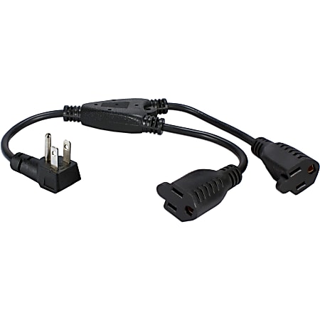 QVS 4-Pack 12 Inches 90degree Flat-Plug OutletSaver AC Power Splitter Adaptor - For UPS, Power Strip - Black - 1 ft Cord Length - NEMA 5-15P / NEMA 5-15R - 4