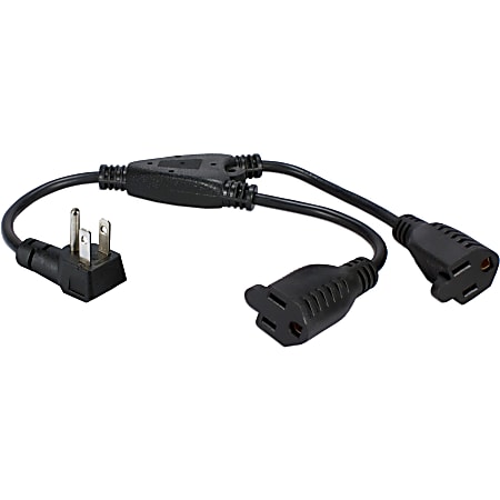 QVS 4-Pack 12 Inches 90degree Flat-Plug OutletSaver AC Power Splitter Adaptor - For UPS, Power Strip - Black - 1 ft Cord Length - 4