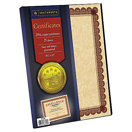 Southworth® Award/Certificate Paper & Templates, Copper With Red & Brown Border, Pack Of 25