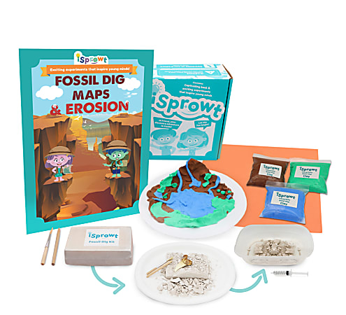 iSprowt Fun Science Kit For Kids, Fossil Dig, Maps and Erosion Kit, Kindergarten to Grade 5