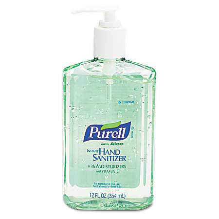 Purell Instant Hand Sanitizer w/ Aloe - 12 oz - Pump Bottle Dispenser - Kill Germs - Hand, Skin - Clear - Non-sticky, Residue-free - 12 / Carton