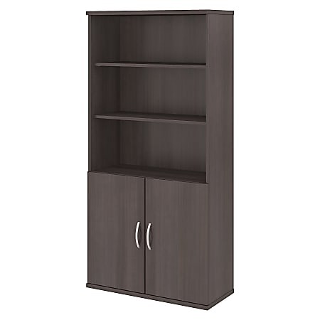 Bush Business Furniture Studio C 73"H 5-Shelf Bookcase With Doors, Storm Gray, Standard Delivery