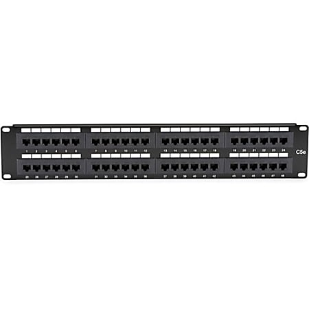 Black Box CAT5e Patch Panel, Punchdown - 2U, Unshielded, 48-Port - 48 x RJ-45 - 48 Port(s) - 48 x RJ-45 - 48 x RJ-11 - 2U High - 19" Wide