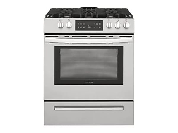 Frigidaire 30'' Front Control Freestanding Gas Range - 30" - Stainless Steel, Matte Black