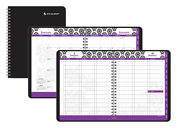 AT-A-GLANCE® 13-Month Weekly/Monthly Planner, 8 1/2" x 11", Tapestry, Black/Coral, January 2015–January 2016
