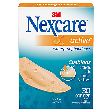 Nexcare™ Active Waterproof Bandages, 1 1/8" x 3", Tan, Box Of 30