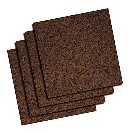 Quartet® Cork Bulletin Board Tiles, 12" x 12", Dark Finish Brown, Pack Of 4
