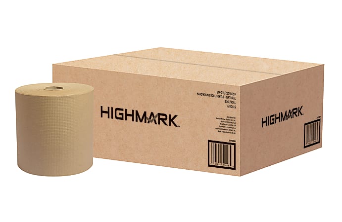 Highmark® ECO Hardwound 1-Ply Paper Towels, 100% Recycled, Natural, 800' Per Roll, Case Of 6 Rolls