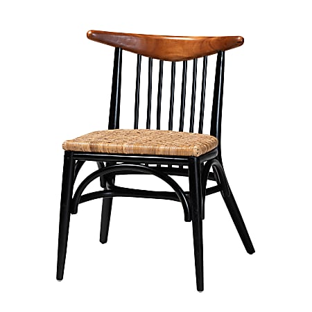 bali & pari Parthenia Mahogany Wood/Natural Rattan Dining Accent Chair, Black/Walnut Brown