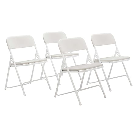 National Public Seating Lightweight Plastic Folding Chairs, White, Set Of 4 Chairs