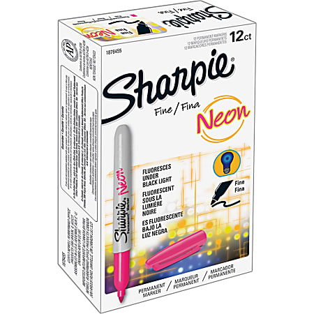 Sharpie Fine Tip Neon Permanent Markers - Fine Marker Point - Neon Pink - 12 / Box
