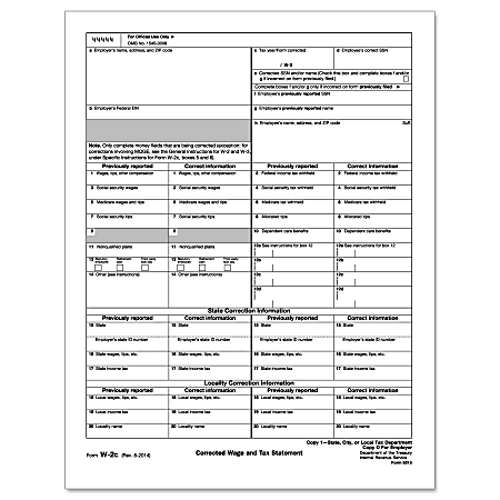 ComplyRight™ W-2C Inkjet/Laser Tax Forms, Copy 1/Copy D, 8 1/2" x 11", Pack Of 50 Forms