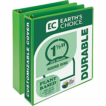 Samsill Earth's Choice Plant-based View Binders - 1 1/2" Binder Capacity - Letter - 8 1/2" x 11" Sheet Size - 3 x Round Ring Fastener(s) - Chipboard, Polypropylene, Plastic - Lime - Recycled