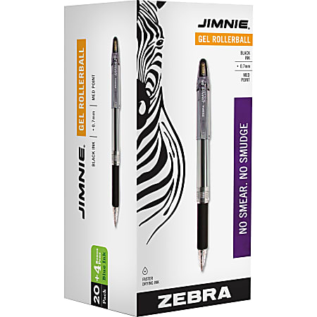 Zebra Pen Jimnie Soft Rubber Grip Gel Rollerball Pens - Medium Pen Point - Black Gel-based Ink - Smoke Barrel - 24 /, / Pack, Pack