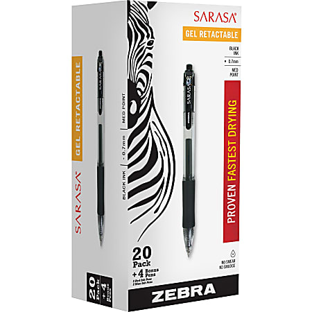 Zebra® Sarasa™ Retractable Gel Pens, Assorted Colors, Pack Of 24 Pens