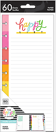 Happy Planner Refill Classic Half Sheet Filler Paper, 60 Sheets, 4-1/8" x 9-1/4", Happy List