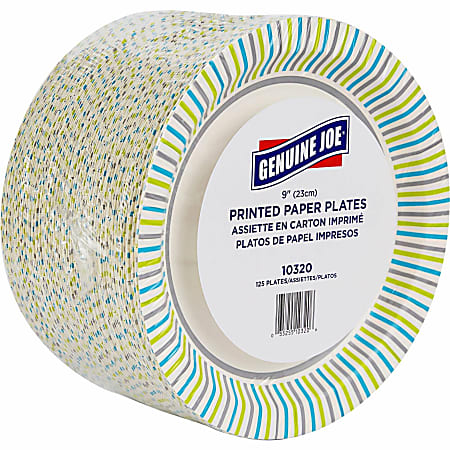 Genuine Joe Round Paper Plates, 8-5/8", Multicolor, Pack of 125 Plates.