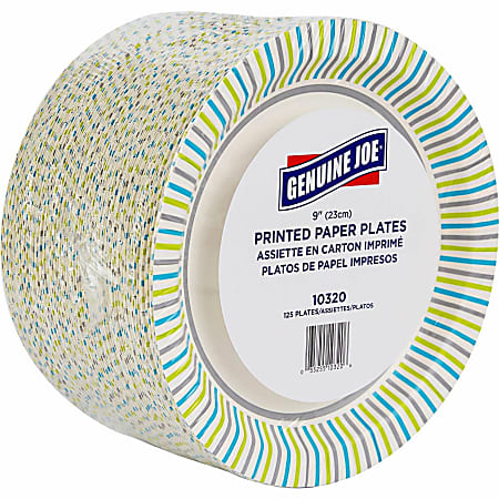 Genuine Joe Round Paper Plates, 8-5/8, Multicolor, Pack of 125