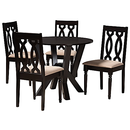 Baxton Studio Anise Dining Set, 29-15/16”H x 35-7/16”W x 35-7/16”D, Sand/Dark Brown