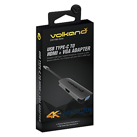 VolkanoX Core Video USB Type-C To HDMI/VGA Adapter, Black, VK-20044-CH