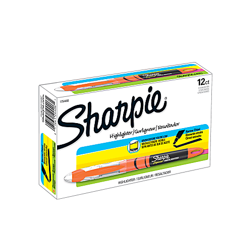 Sharpie® Liquid Highlighters, Chisel Tip, Fluorescent Orange, 12 Count