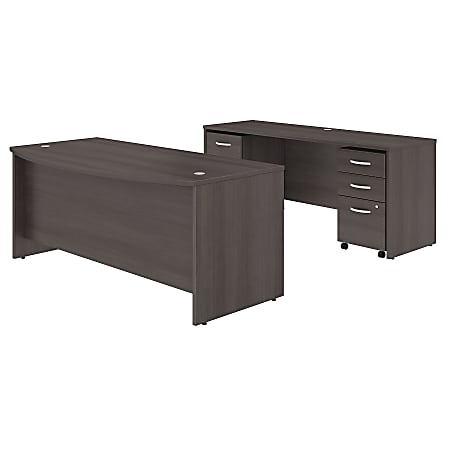 Bush Business Furniture Studio C Bow Front Desk and Credenza with Mobile File Cabinets, 72"W x 36"D, Storm Gray, Premium Installation